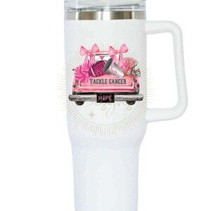 Tackle Breast Cancer White Tumbler 40 oz Tumbler, Lid, Straw Included